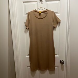 Taupe Tan Ribbed Short Sleeve Mini T-shirt Dress | 2X
